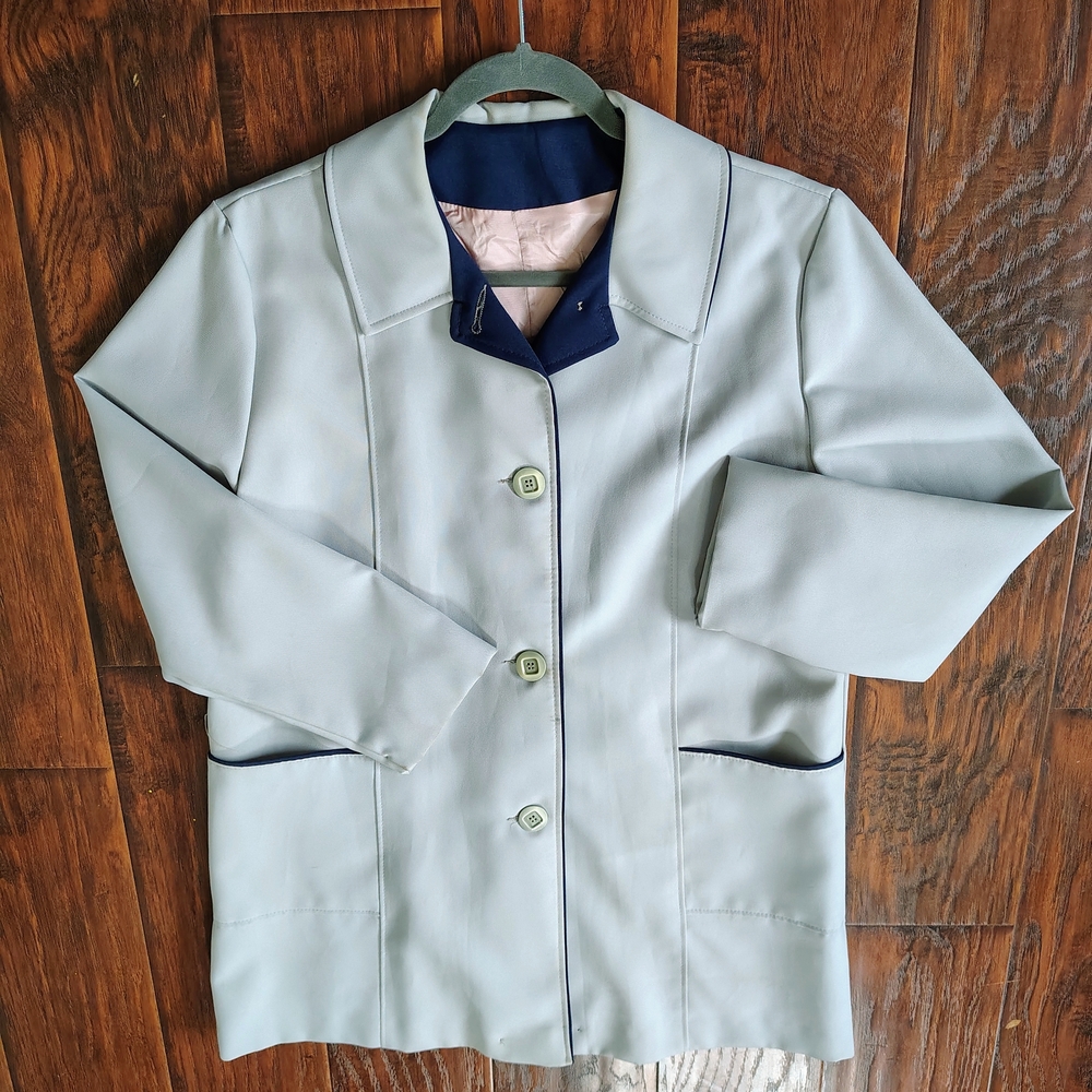 Vintage 70s ILGWU grey and blue button up jacket Size L